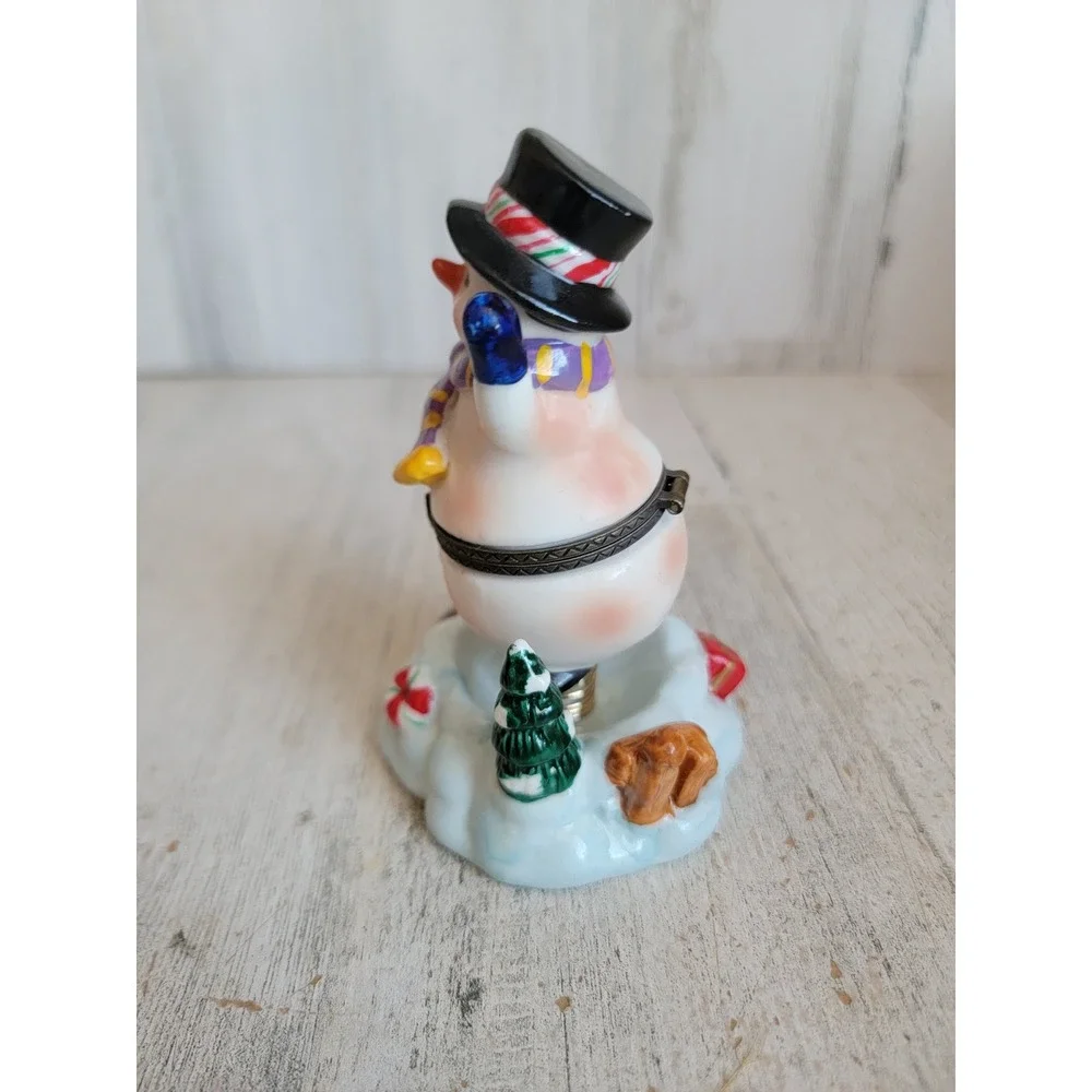 Unique ceramic Snowman trinket box mini spring Xmas home decor vintage‎